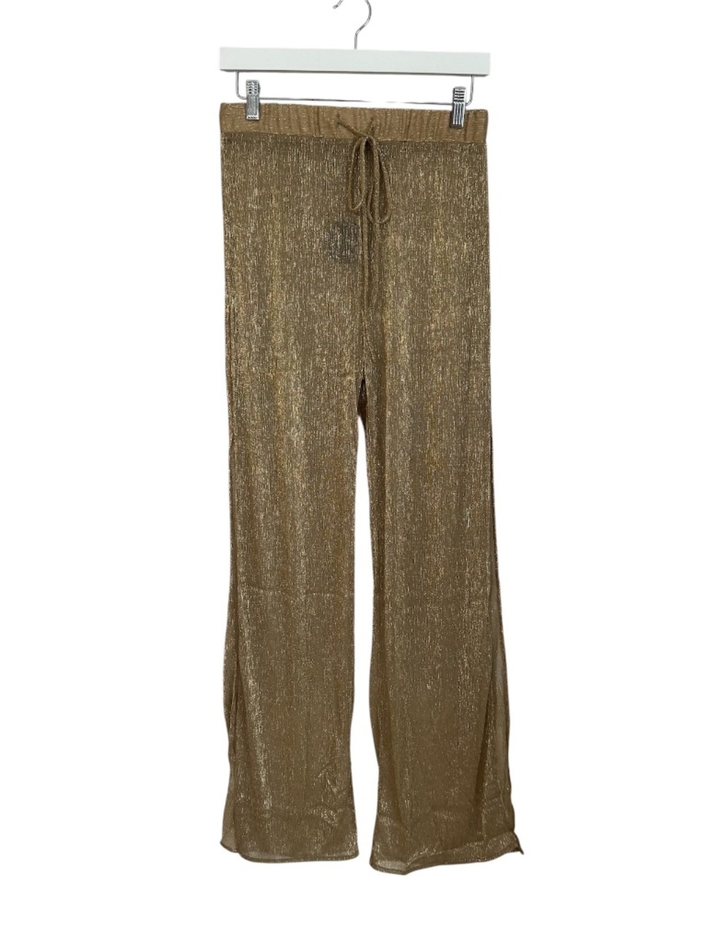 Lulus Women's Sparkling Seas Gold Lurex Swim Cover-Up Flowy Pants Sz M NWT New